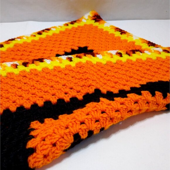 Handmade Crochet Granny Square Afghan Orange & Black Crotchet Throw Blanket - Picture 4 of 6